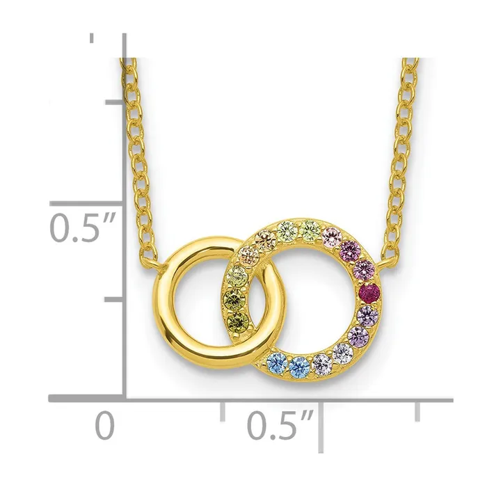 TreasureFineJewelers Necklaces Prizma Sterling Silver Goldtone 14K Flash Goldplated 16 inch Colorful CZ Intertwined Circle Necklace with 2 inch Extender