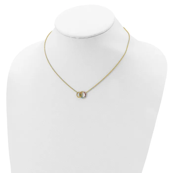 TreasureFineJewelers Necklaces Prizma Sterling Silver Goldtone 14K Flash Goldplated 16 inch Colorful CZ Intertwined Circle Necklace with 2 inch Extender