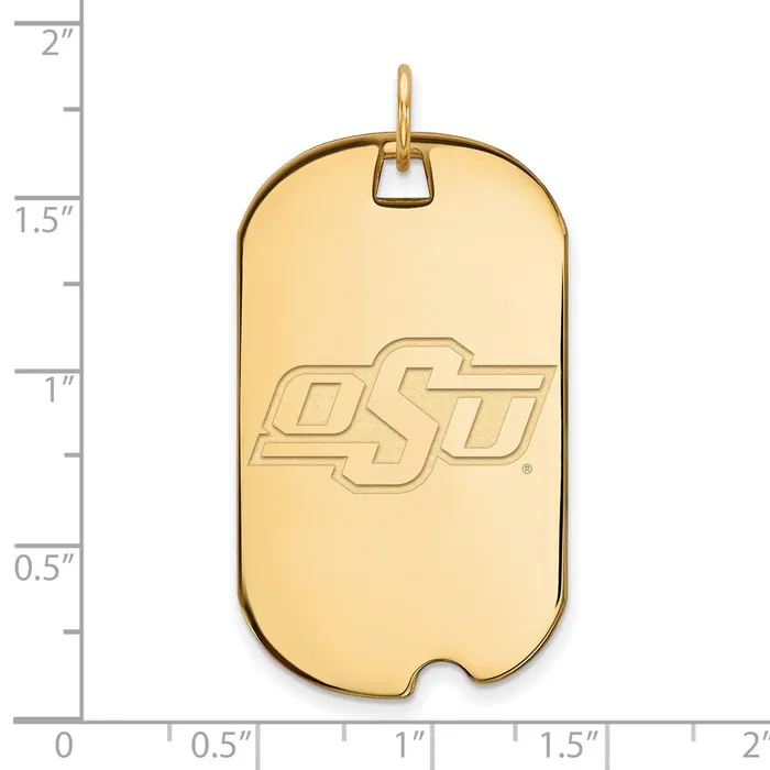 TreasureFineJewelers Necklaces Sterling Silver Goldplated Oklahoma State University OSU Large Dog Tag Pendant