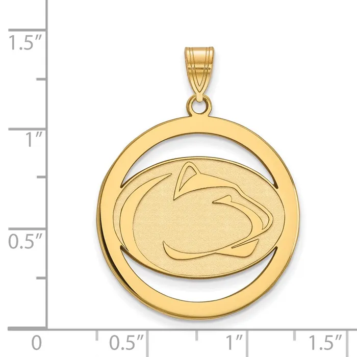 TreasureFineJewelers Necklaces Sterling Silver Goldplated Penn State University Lion Extra Large Circle Pendant