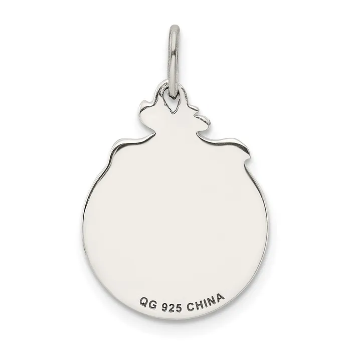 TreasureFineJewelers Necklaces Sterling Silver Polished Blue Enamel Santa wReindeer Circle Pendant