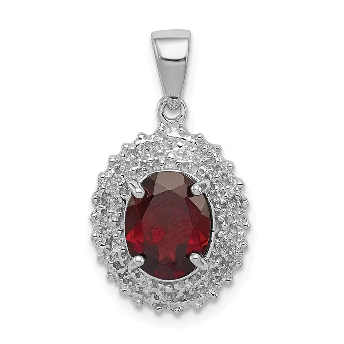 TreasureFineJewelers Necklaces Sterling Silver Rhodium Garnet Diamond Pendant