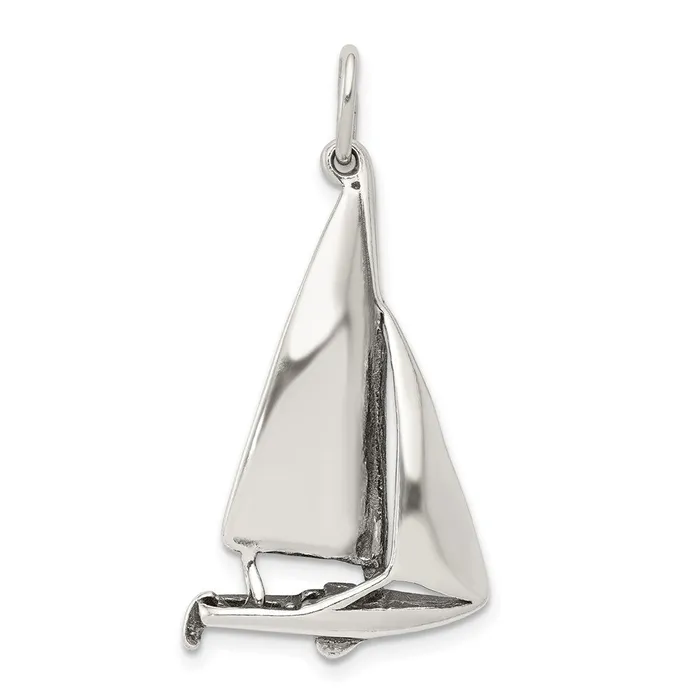 TreasureFineJewelers Rings Sterling Silver Antiqued Sailboat Charm