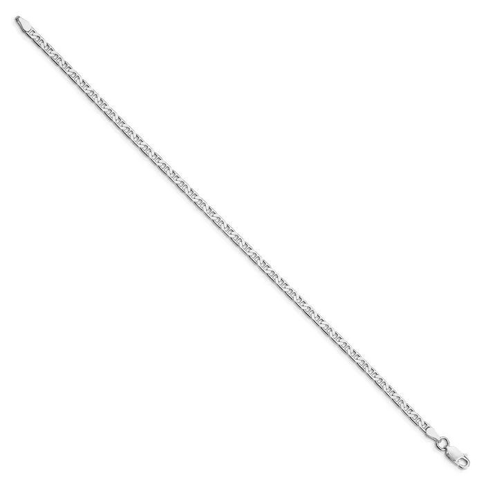 TreasureFineJewelers Rings Sterling Silver Rhodiumplated 3mm Flat Anchor Chain Anklet
