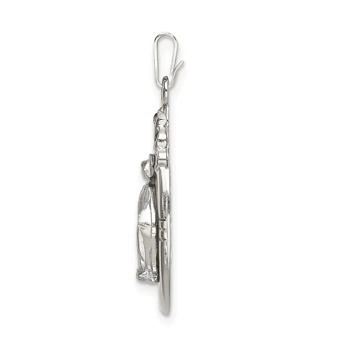 TreasureFineJewelers Sterling Silver White Epoxy Crystal Miraculous Medal Pendant Necklaces