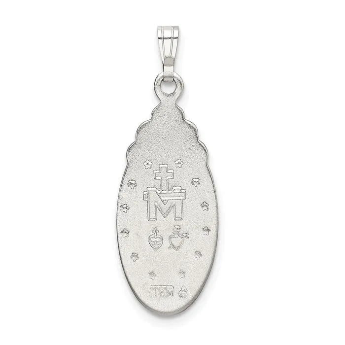 TreasureFineJewelers Sterling Silver White Epoxy Crystal Miraculous Medal Pendant Necklaces