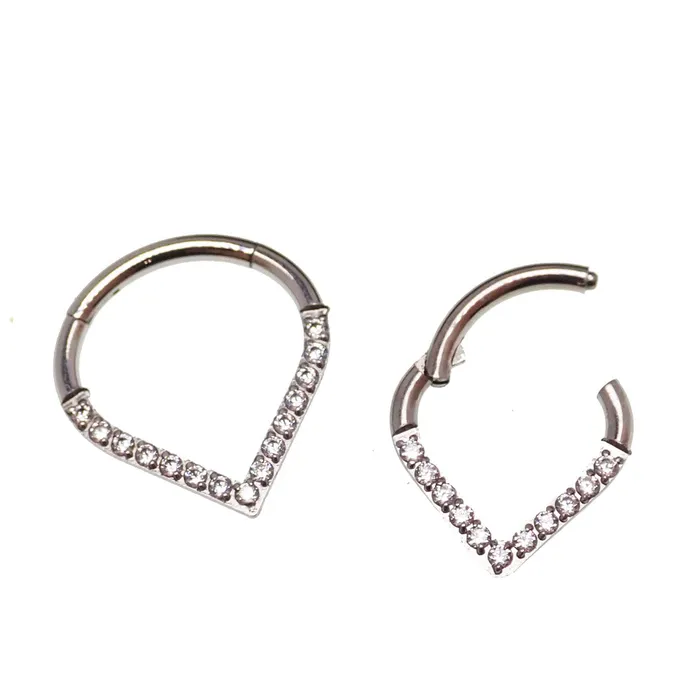 Body Clickers Necklaces Triangle Pave Heart Septum Clicker 16g
