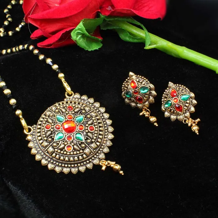 Karizma Jewels Necklaces Designer Indian Mangalsutra black beads necklace earrings set gift for wife