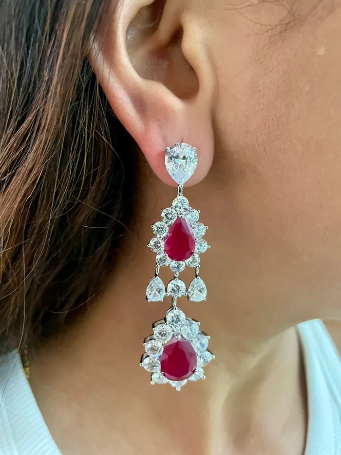 Necklaces PRERTO ECOMMERCE PRIVATE LIMITED Rose Diamond Ruby Drops Necklace Set