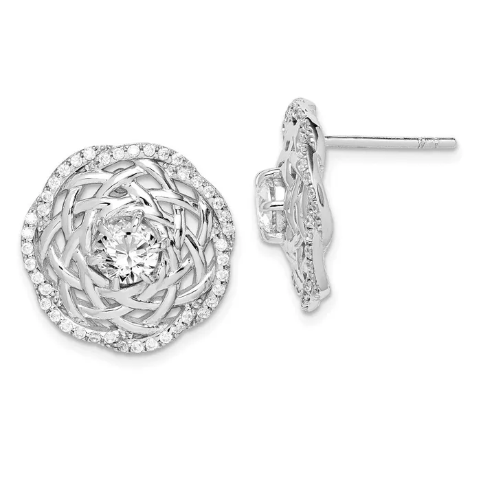 Sterling Silver Rhodiumplated 5mm CZ Center Woven Post EarringsWBCQE14228 WB Choice Jewelry Earrings