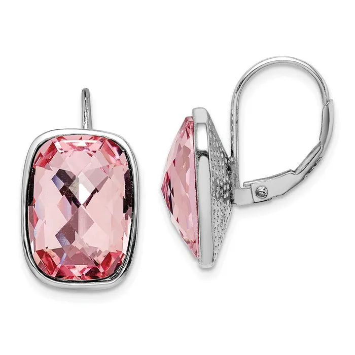 WB Choice Jewelry Earrings Sterling Silver Rhodiumplated Pink Crystal Leverback EarringsWBCQE14432