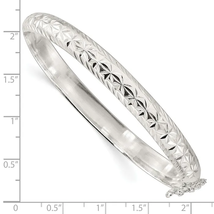 WB Choice Jewelry Rings Sterling Silver Polished and DC 725mm Hinged BangleWBCQB1425