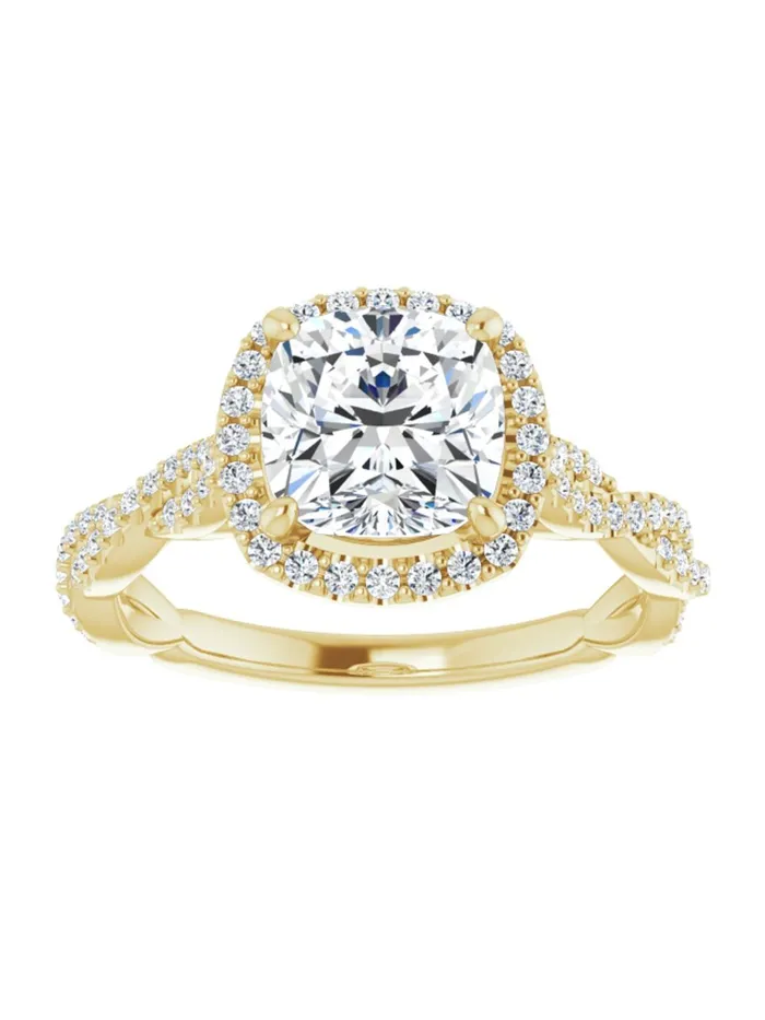 Diamond Halo Engagement Ring with Twisted Diamond Band 14 ct tw acredo USA Rings