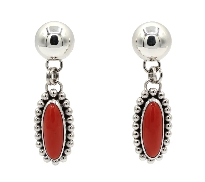 Earrings Artie Yellowhorse Oval Red Coral Drop Earrings