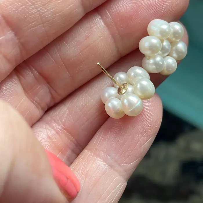 Love Vintage Paris Earrings Pearl Flower Earrings 14k Gold Vintage