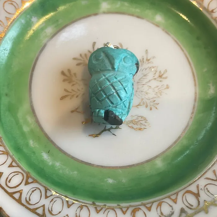 Love Vintage Paris Necklaces Carved Turquoise Owl Sterling Silver Pendant Vintage Love Vintage Paris Necklaces Carved Turquoise Owl Sterling Silver Pendant Vintage