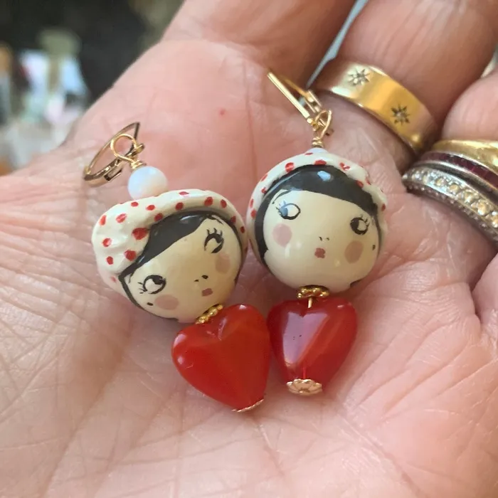 Love Vintage Paris Parisian Lady Earrings Porcelain and Glass Gold Filled Handmade Earrings