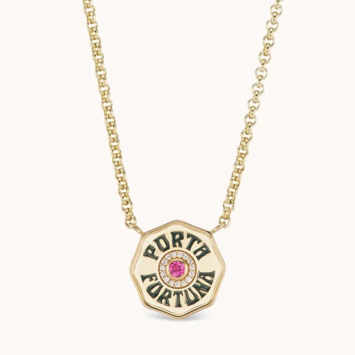 Marlo Laz Necklaces Mini Porta Fortuna Necklace Pink Tourmaline