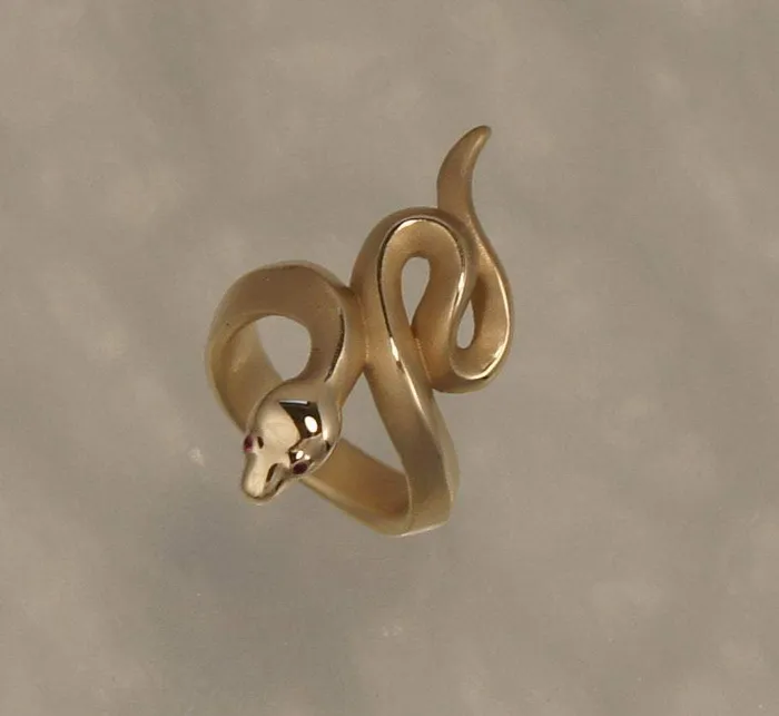 Rings Boa Snake Ring Bronze with Gemstone Eyes Michael Tatom