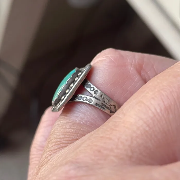 Vintage Paris Jewelry Rings Turquoise Ring Ornate Sterling Silver Harvey Era Vintage
