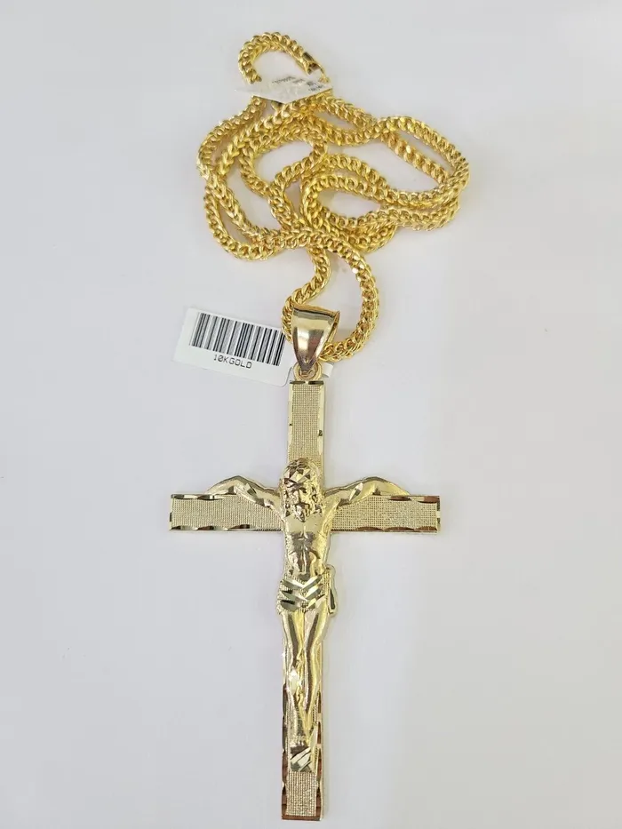 10K Franco Chain Jesus Crucifix Cross Pendant Charm Necklace 2026 3mm Gold Gold and Diamond Necklaces
