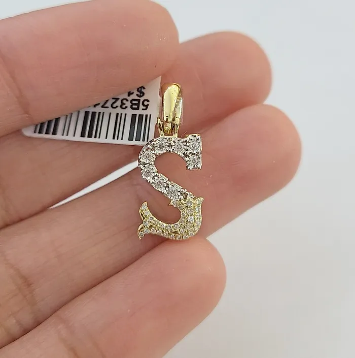 10k Real Yellow Gold Genuine Diamond Initial AZ Alphabet Charm Letters Pendent Gold and Diamond Charm Necklaces