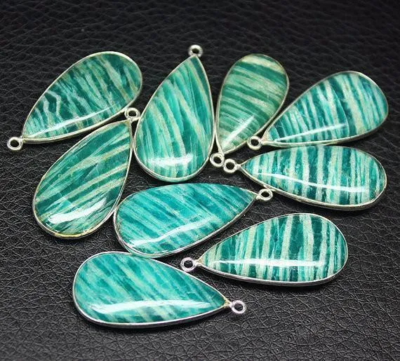 2pc 33mm Amazonite Smooth Pear Briolette 925 Sterling Silver Charm Pendant Amazonite Charm Amazonite Pendant Beads Supplies USA Charm Necklaces