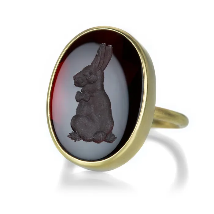 Almandine Garnet Rabbit Intaglio Ring Gabriella Kiss Rings