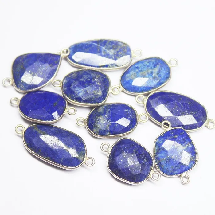 Beads Supplies USA Rings 5pc 2027mm Lapis Lazuli Faceted Uneven Oval Shape 925 Sterling Silver Connector Lapis Lazuli Connector