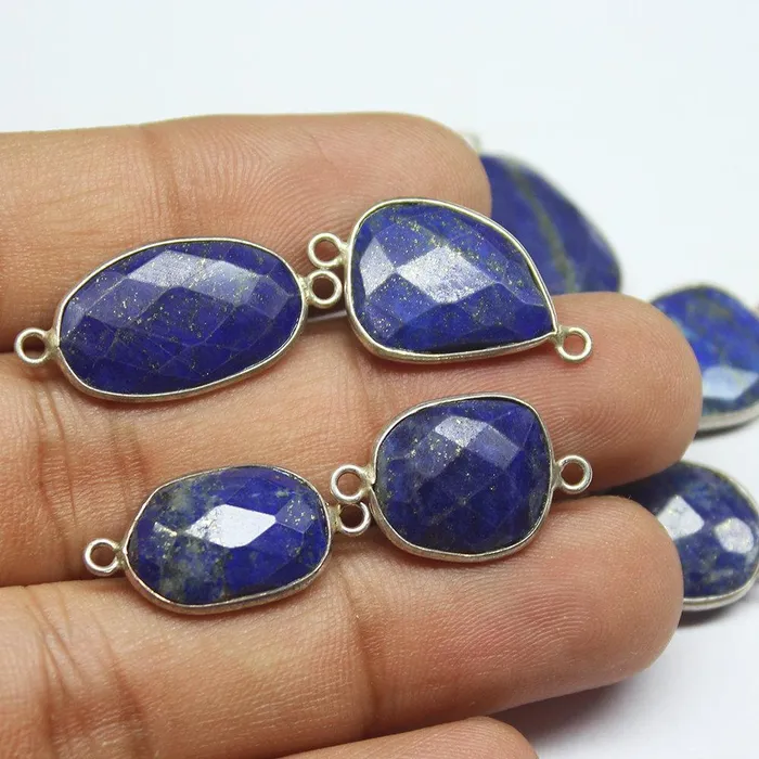 Beads Supplies USA Rings 5pc 2027mm Lapis Lazuli Faceted Uneven Oval Shape 925 Sterling Silver Connector Lapis Lazuli Connector