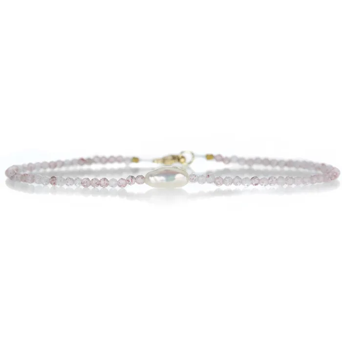 Bracelets Strawberry Quartz and Pearl Beaded Bracelet Margaret Solow