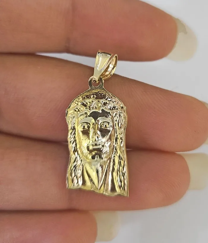 Charm Necklaces Gold and Diamond Real 10K Yellow Gold Jesus Head Pendant Charm Genuine