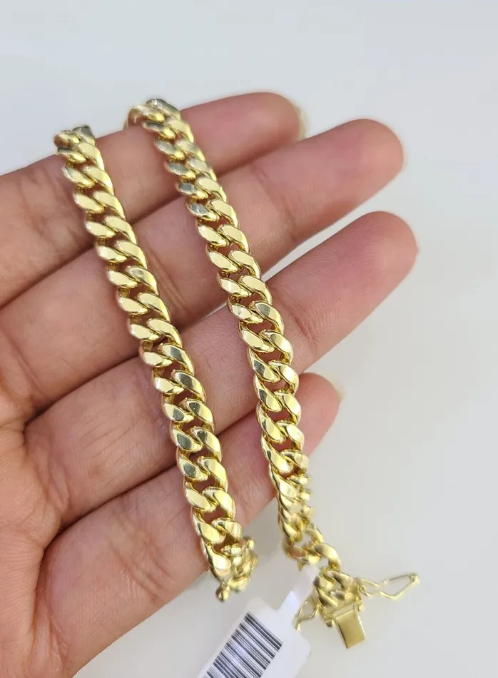 Gold and Diamond Bracelets 10K Gold HOLLOW Miami Cuban Bracelet 6mm 8 inch 10Kt Box Lock Real