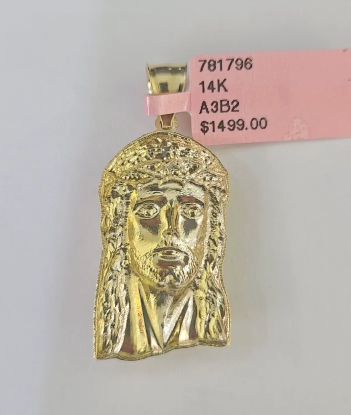Gold and Diamond Real 14K Yellow Gold Jesus Head Pendant Charm Genuine 125 Charm Necklaces