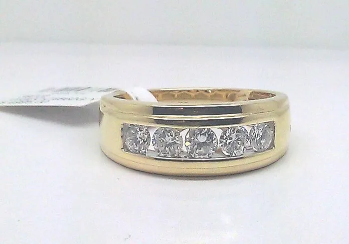 Gold and Diamond Rings Men 14k Yellow Gold Wedding Band Ring Genuine 1 CT Diamond SIZE 9