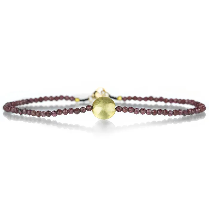 Margaret Solow Bracelets Garnet Beaded Bracelet with Gold Disc Bead