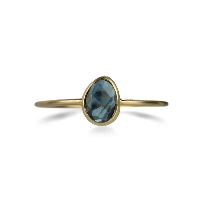 Margaret Solow Rings Blue Green Rose Cut Sapphire Ring