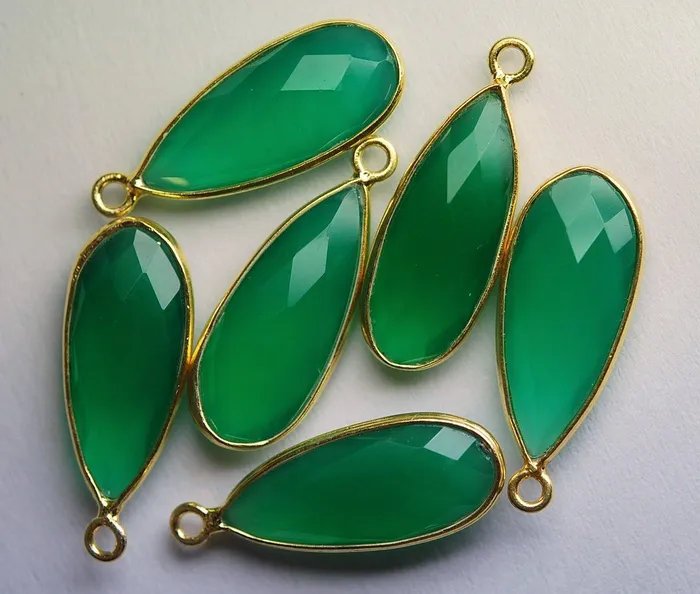 Necklaces 925 Sterling Vermeil Silver Green Onyx Faceted Pear Shape Pendant 5 Piece Of 29mm Beads Supplies USA