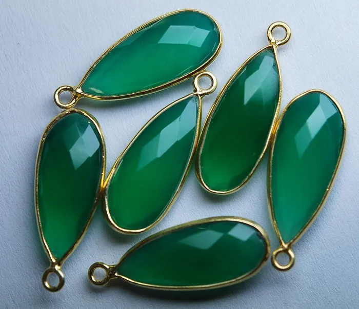 Necklaces 925 Sterling Vermeil Silver Green Onyx Faceted Pear Shape Pendant 5 Piece Of 29mm Beads Supplies USA