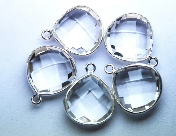 Necklaces Beads Supplies USA 925 Sterling Silver Rock Crystal Quartz Faceted Heart Shape Pendant 1 Piece Of 22mm