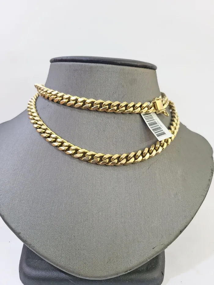 Necklaces Gold and Diamond 14k Gold Miami Cuban Link Chain Necklace 7mm 24 Box Lock Real 14kt Yellow Gold