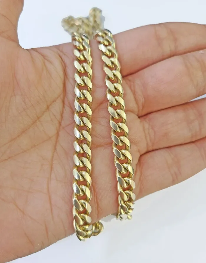 Necklaces Gold and Diamond 14k Gold Miami Cuban Link Chain Necklace 7mm 24 Box Lock Real 14kt Yellow Gold