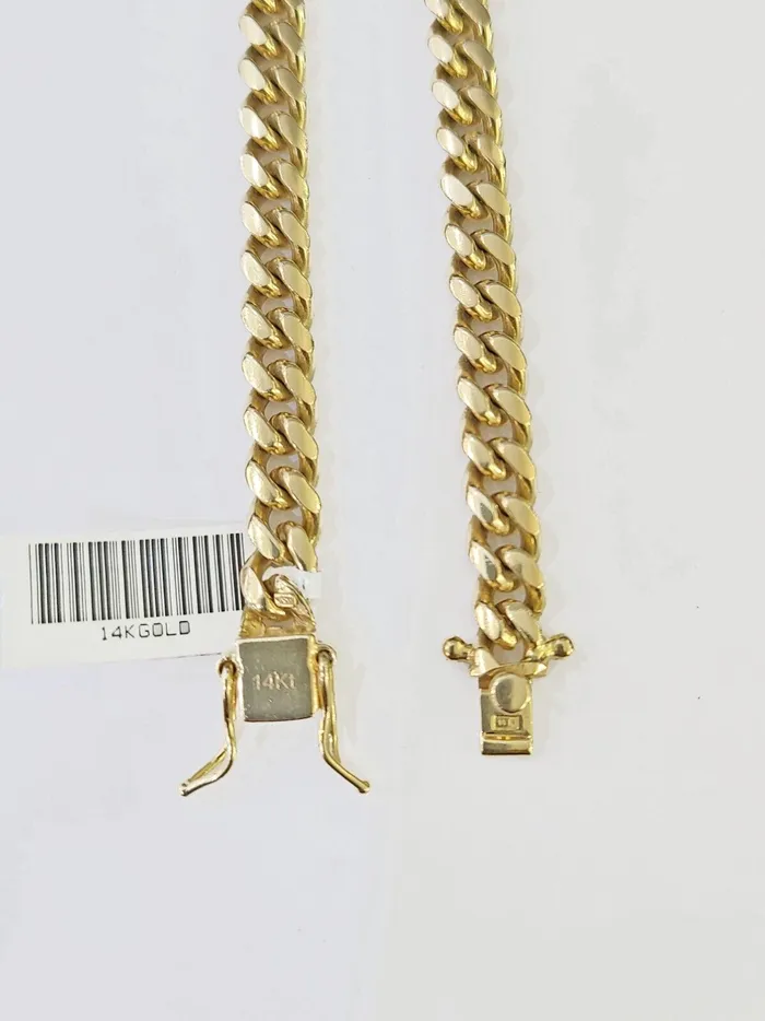 Necklaces Gold and Diamond 14k Gold Miami Cuban Link Chain Necklace 7mm 24 Box Lock Real 14kt Yellow Gold