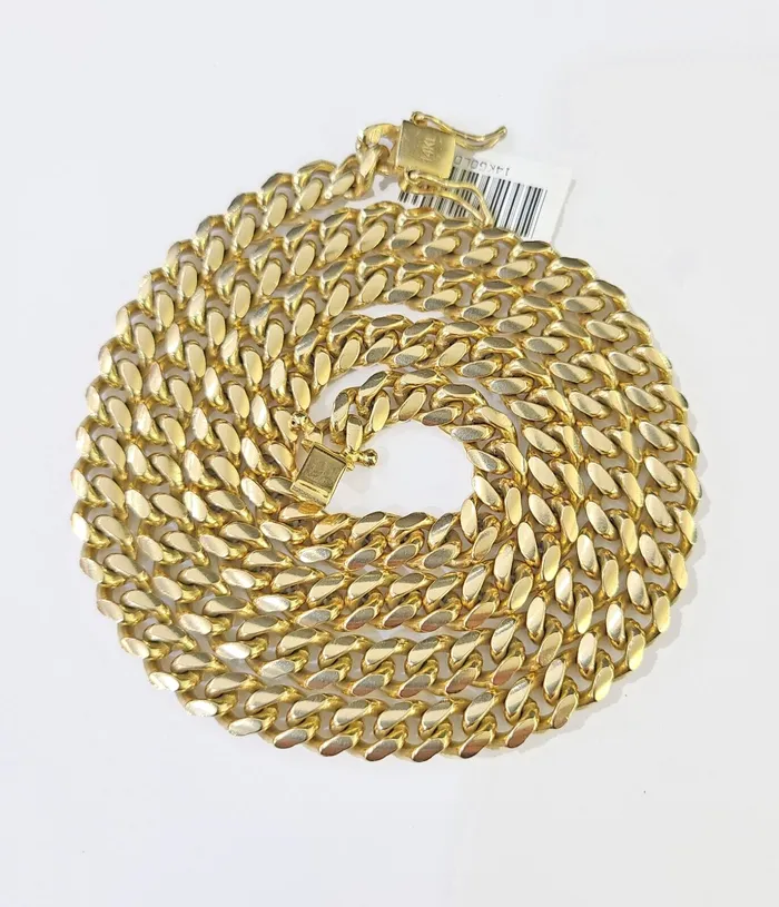Necklaces Gold and Diamond 14k Gold Miami Cuban Link Chain Necklace 7mm 24 Box Lock Real 14kt Yellow Gold