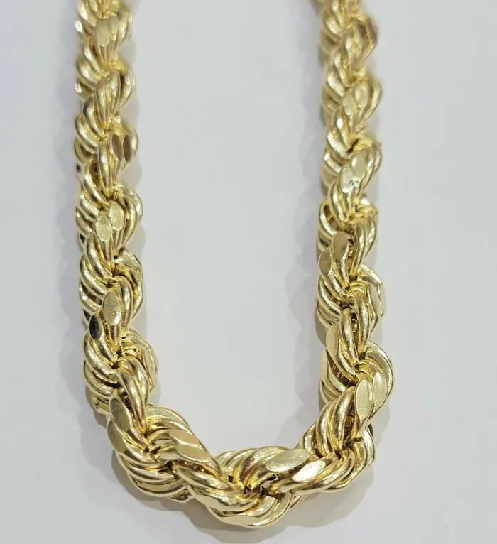 Necklaces Gold and Diamond Mens 10k Yellow Gold Rope Chain 10mm 28 Inch Necklace Real 10kt diamond cuts