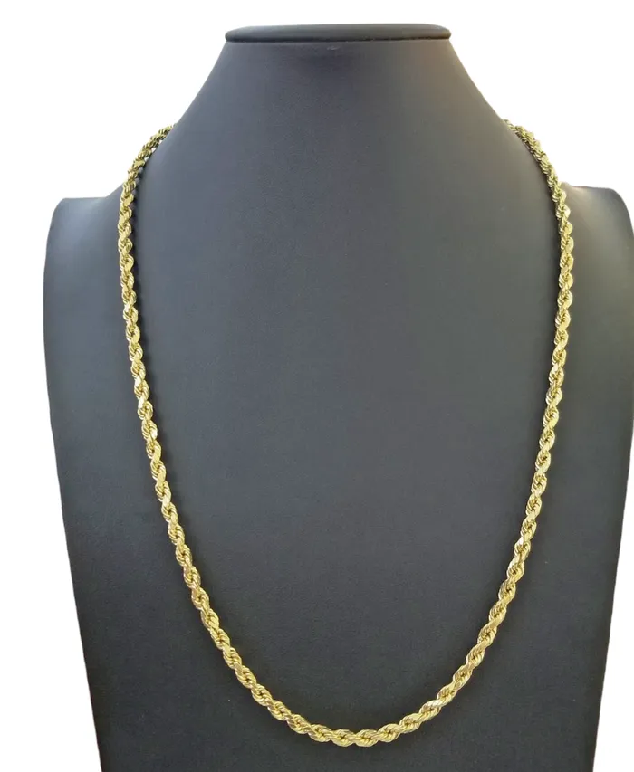 Real 10K Yellow Gold Rope Chain Necklace 26 Inch 3mm 10mm Real 10k Men Women Gold and Diamond Necklaces