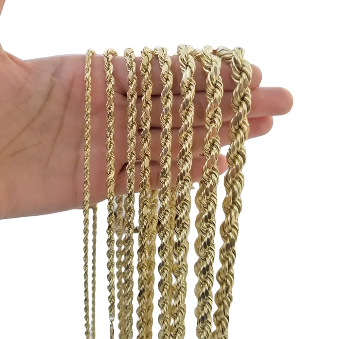 Real 10K Yellow Gold Rope Chain Necklace 26 Inch 3mm 10mm Real 10k Men Women Gold and Diamond Necklaces