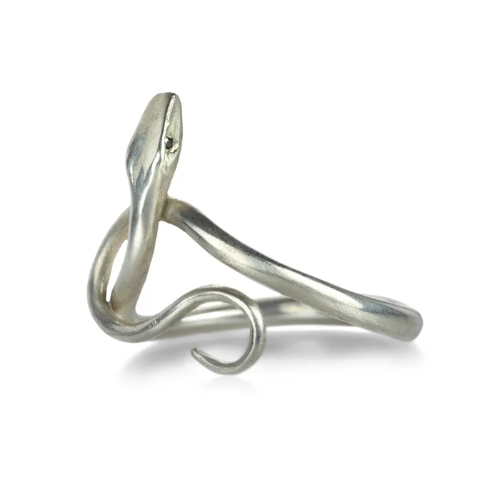 Silver Serpent Ring with Black Diamond Eyes Annette Ferdinandsen Rings