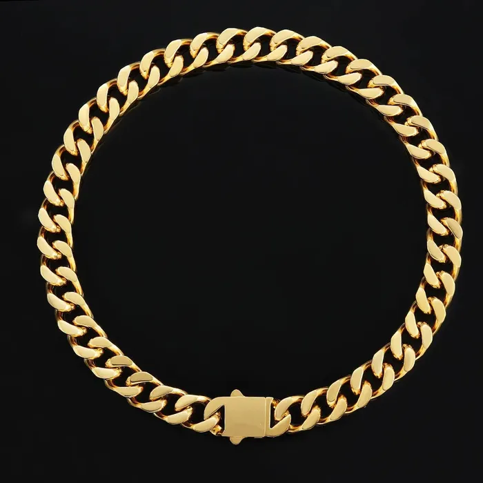 The Golden Time 14mm Curb Cuban Link Chain in 18K Gold KRKC PreStyled Sets